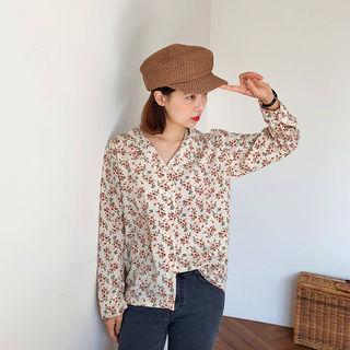 Open-placket Floral Print Shirt