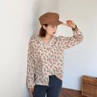 Open-placket Floral Print Shirt