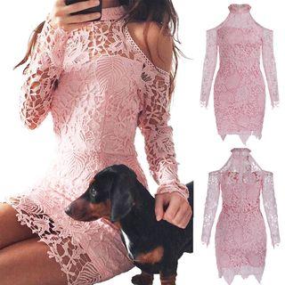 Cutout Shoulder Lace Sheath Dress