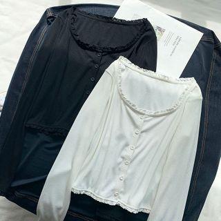 Lace-trim Long Sleeve Knit Cardigan