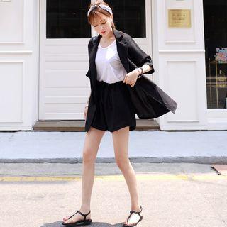 Set: Short-sleeve Jacket + Drawstring-waist Shorts