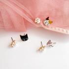 Non-matching Alloy Cat Faux Pearl Paw Earring