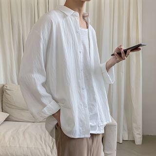 Plain Loosed Elbow-sleeve Shirt