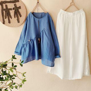 Long-sleeve Linen Tunic / Wide-leg Pants
