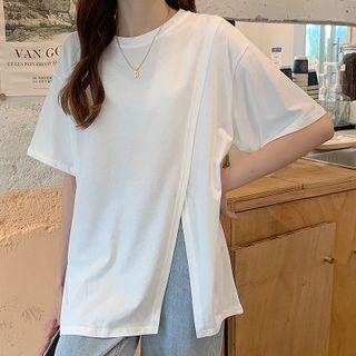 Short Sleeve Plain Side Slit T-shirt