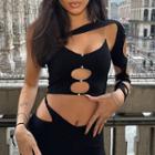 Long-sleeve Cutout Chained Crop Top