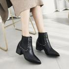 Studded Pointed Block Heel Ankle Boots