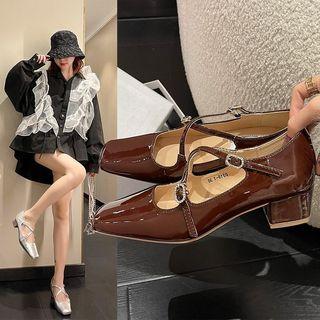 Cross Strap Chunky Heel Mary Jane Pumps