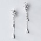 925 Sterling Silver Rhinestone Flower Fringed Earring 1 Pair - Silver - One Size