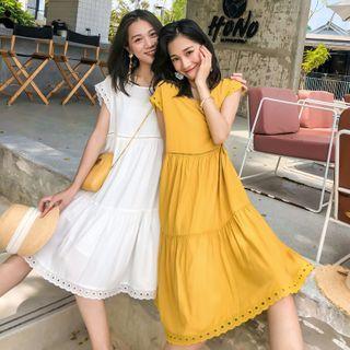 Short-sleeve Eyelet Lace Trim A-line Dress