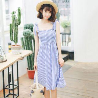 Striped Shoulder-tie A-line Sundress
