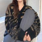 Fluffy Zebra Print Cardigan Brown - One Size