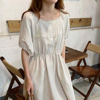 Contrast Stitching Midi A-line Dress
