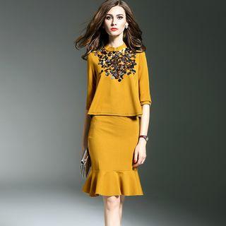 Set: Sequined Knit Top + Pencil Skirt