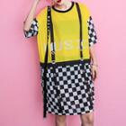 Check Panel Elbow-sleeve T-shirt Dress Yellow - One Size