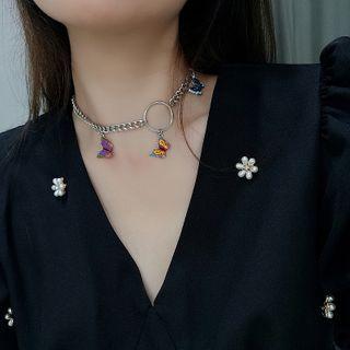 Alloy Butterfly Pendant Choker Silver - One Size