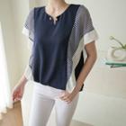 Ruffled Striped Blouse & Brooch