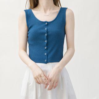 Plain Button Knit Cropped Tank Top