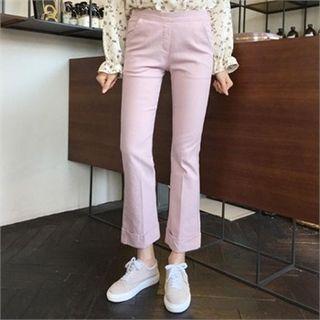 Band-waist Cuffed-hem Boot-cut Pants