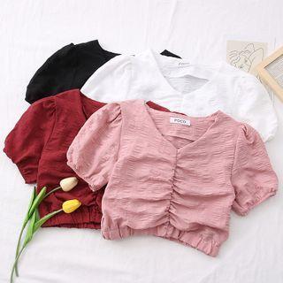 Textured Ruched V-neck Crop Top