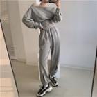 Zip Hem Cropped Sweatshirt / Slit Joggers