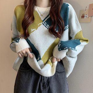 Diamond Patternlong-sleeve Sweater