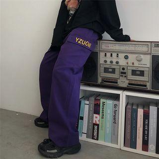 Lettering Straight-cut Cargo Pants