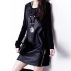 Long-sleeve Faux-leather Dress