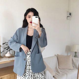 Plain Single-breasted Blazer / Camisole Top / Printed High-waist Midi Straight-fit Skirt