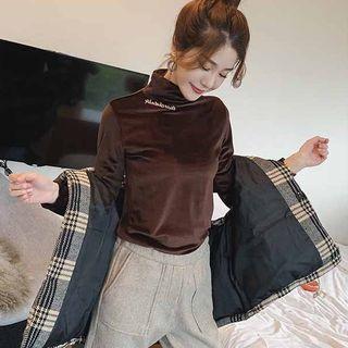 Long-sleeve Embroidered Pleuche Top