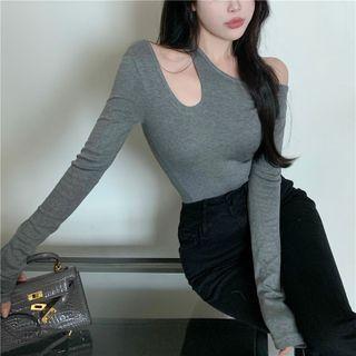Long Sleeve Cold Shoulder Keyhole Top