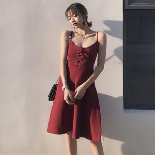 Lace Up Detail Spaghetti Strap Dress