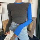 Long-sleeved Colorblocked Knit Top
