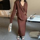 V-neck Cardigan / Midi Pencil Skirt