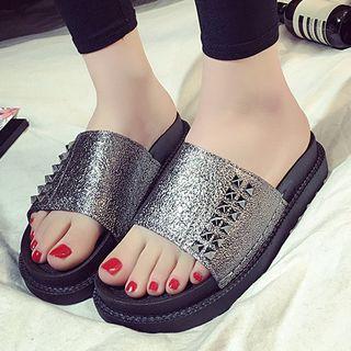 Studded Glittered Slide Sandals