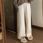 High-waist Fleece Wide-leg Pants Almond - One Size