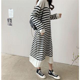 Round-neck Striped Knit Long Dress