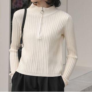 Half-zip Plain Knit Top