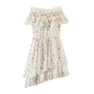 Off-shoulder Floral Lace Trim Irregular A-line Dress