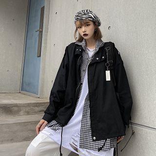 Mock Two-piece Check Loose-fit Jacket Black - One Size