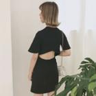 Short-sleeve Open Back Mini Dress Black - One Size