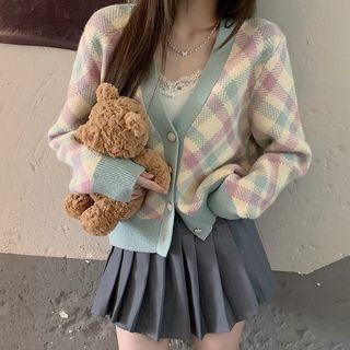 Plaid Cardigan White - One Size