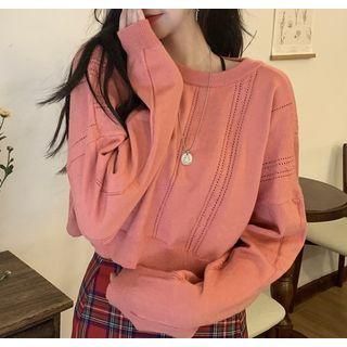 Long-sleeve Cropped Knit Sweater / Plaid Mini Skirt
