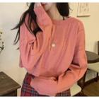 Long-sleeve Cropped Knit Sweater / Plaid Mini Skirt