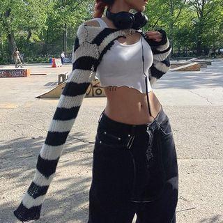 Long-sleeve Crew-neck Knit Crop Top