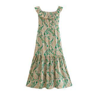 Sleeveless Paisley Print Midi Smock Dress
