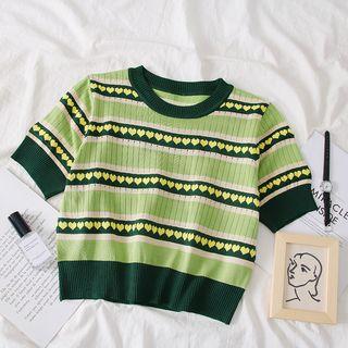 Printed Summer-knit Top Green - One Size