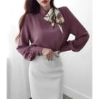 Inset Scarf Puff-sleeve Top