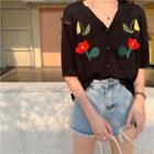 V-neck Printed Wrapped Knit Top