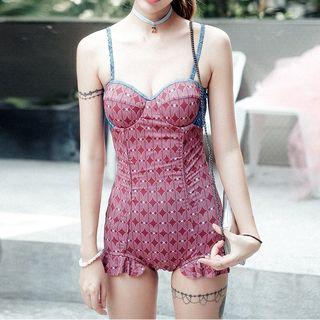 Spaghetti Strap Frill-trim Swimsuit